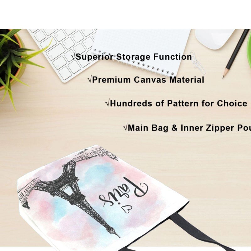 Pfrewn Eiffel Tower Canvas Tote Bag for Women Extra Large Grocery Bag Reusable Casual Beach Shopping Tote Heavy Duty Washable Shoulder Bags Handbag with Handles - Image 3
